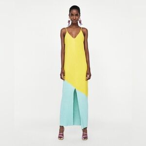 Zara  Collection  Women’s Basic V-Neck Ribbed Contrast Maxi Dress